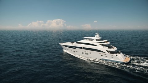 Luxury yacht cruising in the open sea. Speedboat cruising in the sea