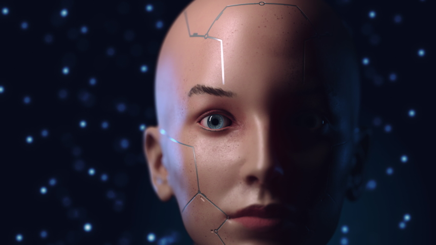 Portrait of a futuristic man with a smooth camera zoom. concept of human future and technology development | Shutterstock HD Video #1067026246
