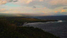 Gorgeous Hawaii Big Island Landscape. Golden Blue skies on the edge of the Island. 4K Footage.