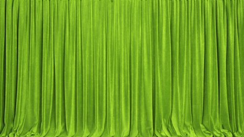 Realistic 3D animation of the green velvet stage or window curtain rendered in UHD, alpha matte is included