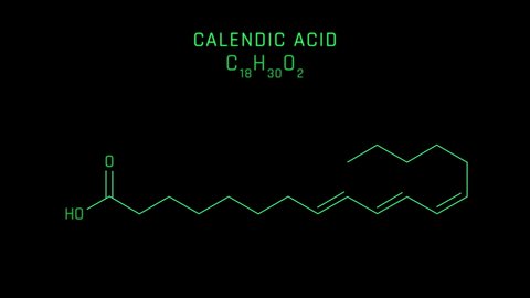 Calendic Acid Molecular Structure Symbol Neon Animation on black background