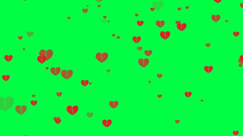 Broken heart animation slowly floats on a green screen. broken heart floats on chroma key background. Used at Valentine's Day festival.