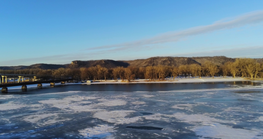 Aerial Footage of Mississippi River During Winter