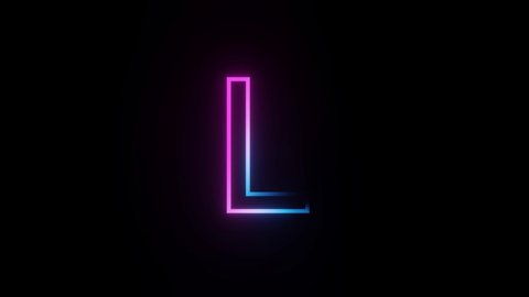 
L Letter Pink Blue Neon Glowing Symbol on Black Background. 4k Looped Animation.
