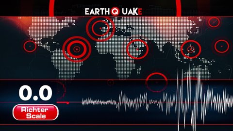  Earthquake with wordmap,blinking dot and Richter scale, Seismograph Loop - Animated seismograph records earthquake tremors. Seamlessly loopable.
