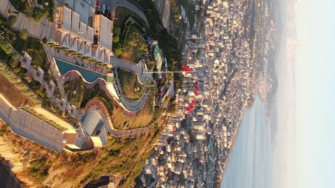 Vertical video Alanya, Turkey - a resort town on the seashore. Aerial view