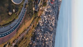 Vertical video Alanya, Turkey - a resort town on the seashore. Aerial view