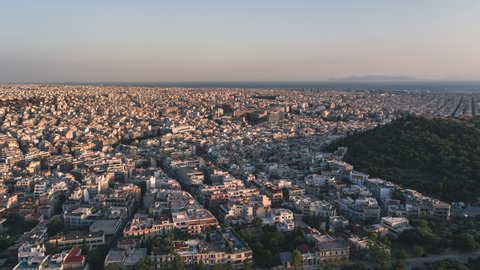 Revealing Aerial View Shot of Athens, Parthenon, Acropolis, Greece