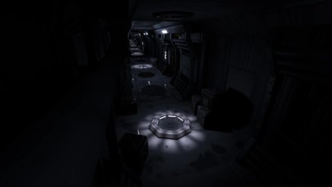 scary spaceship corridor with evacuation alarm turned on. 3d rendering. seamless loop