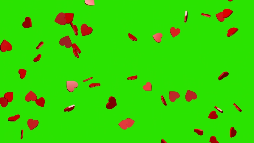 Falling red hearts on a chroma key background. 3D rendering of animation. Video effect for valentine's day and weddings. Green screen. Rain from hearts. | Shutterstock HD Video #1067080342