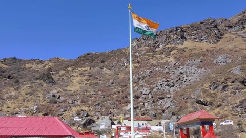 The flying Indian National flag hoisted in the National Holiday 