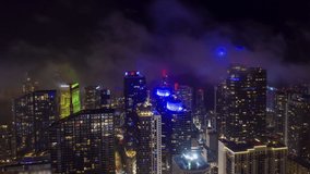 Brickell Miami night hyperlapse cityscape with fog