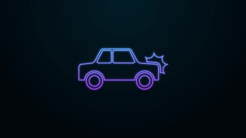 Glowing neon line Car icon isolated on black background. Insurance concept. Security, safety, protection, protect concept. 4K Video motion graphic animation.