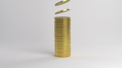 Coins falling on top of each other. A pillar of coins.