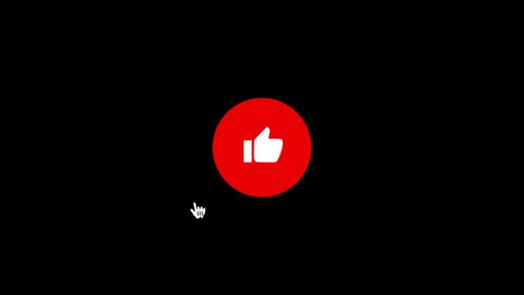 Animated hand cursor clicks on the thumbs up round icon. Thumb up. Loop animation in alpha channel
