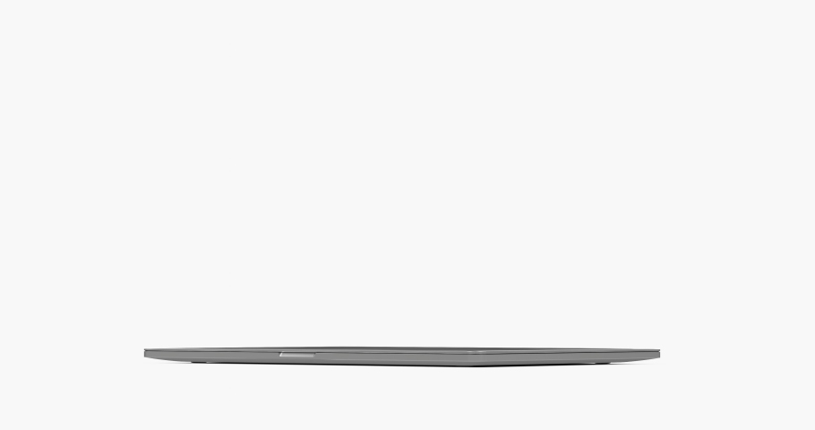 Laptop blank screen opening with rotation, screen switching on - isolated on white and green screen. Alpha matte for laptop and screen included and shadow mask for dropping shadow on any surface