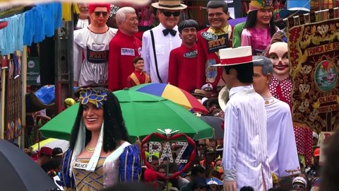 OLINDA, PERNAMBUCO, BRASIL - 2019: Brazilian Carnival. Giant carnival dolls parade