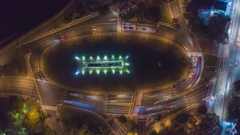 Aerial Hyperlapse of cars circling square at night in Sao Paulo city. Brazil