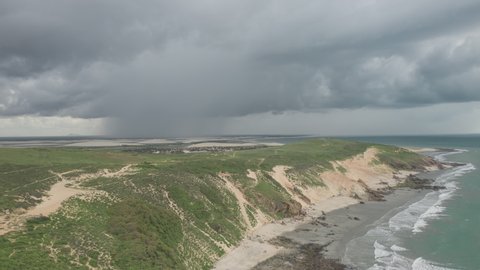 Aerial Hyperlapse of rain clouds moving at Jericoacoara national park. Brazil
