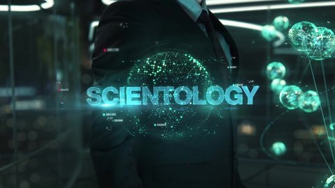 Businessman with Scientology hologram concept