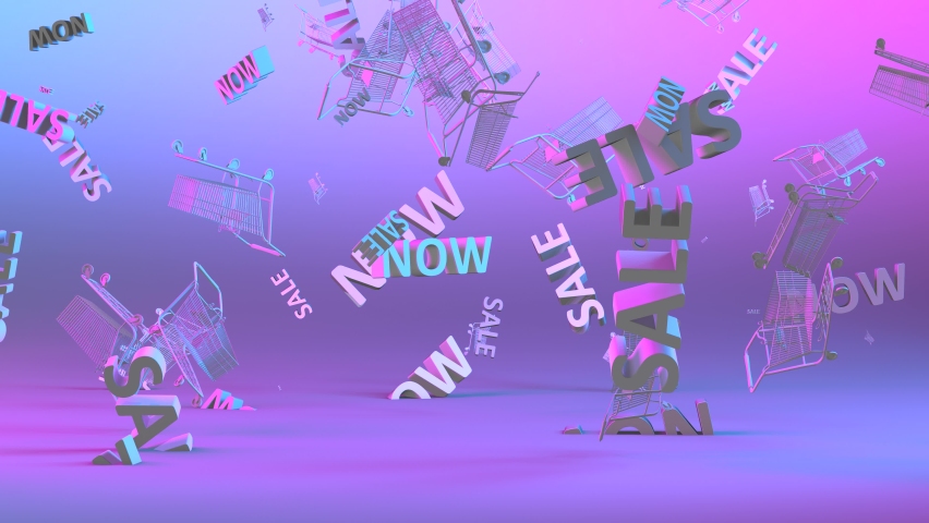 Sale on now text moving 3D space for retail e-commerce promotion advertisement - 3D Animation Rendering
