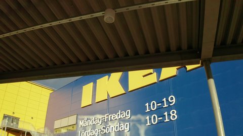 Borlange , Sweden - 10 23 2020: Looking up at an IKEA furniture store