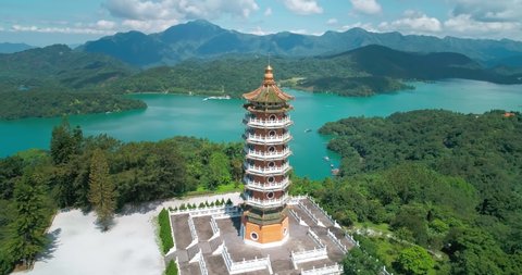 Pa Cien Pagoda with Sun Moon Lake in Nantou, Taiwan 