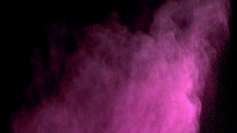 rosePink colorful impact animation powder explosion on black background. Super Slow motion movement with acceleration in the beginning ,4k 
 , isolated , Real Burst multicolored dust colorful backdrop