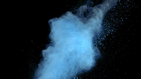 baby blue impact animation powder explosion on black background. Super Slow motion movement with acceleration in the beginning , 4k 
 , Color isolated , Real Burst multicolored dust colorful backdrop