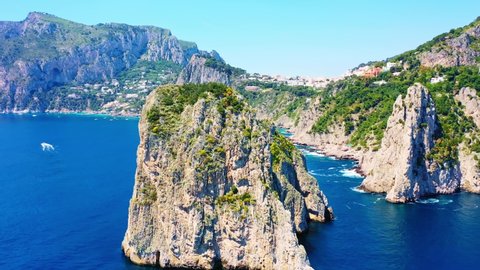 Panoramic shot of the island of Capri, zooming out from the Scopolo rock