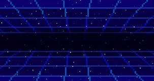 Animation of pixel art 80s Retro sci-Fi background. Pixel art 8bit Vector video game Retro wave