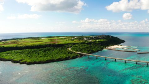 drone view beautiful ocean kurima bridge miyako island Okinawa