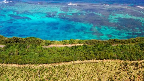 drone view beautiful ocean triangle point irabu island miyako Okinawa