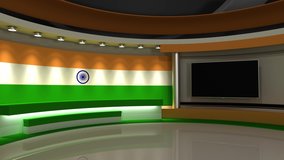 TV studio. Indian flag background. News studio. Background for any green screen or chroma key video production. 3d render. 3d
