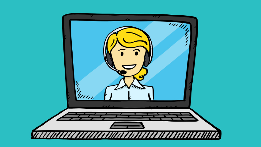 Cartoon style, colorful animation of female customer service, that shows up on the notebook screen. Talking animation is in easy to edit loop. - Powered by Shutterstock - Get 15% off with code: PIKWIZARD15