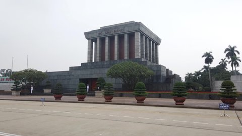 Hanoi, Vietnam, April 2020: Ho Chi Minh mausoleum exterior in Hanoi, Vietnam. Stabilized walking shot