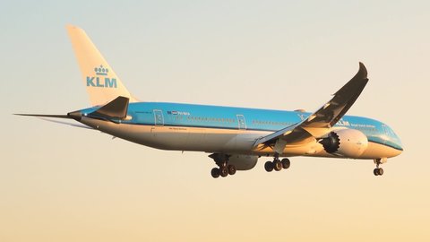 Netherlands, Amsterdam - 02. September 2020: A Boeing 787 airplane of KLM Royal dutch airlines at Amsterdam Schiphol airport (AMS) in the Netherlands.
