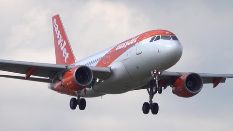 Netherlands, Amsterdam - 02. September 2020: An Airbus A319 airplane of Easyjet at Amsterdam Schiphol airport (AMS) in the Netherlands.