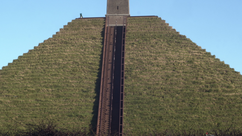 Close tilt of Austerlitz Pyramid with obelisk on top. The Piramide van Austerlitz is a monument in the Netherlands, built in 1804 as a tribute to Napoleon Bonaparte.