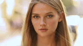 Face of Young Caucasian Woman for Face Detection. Face ID. Future 3D Cyberpunk Technology Concept. Eye Biometrical Iris Scan Reading for Person Identification. Augmented Reality. - Powered by Shutterstock - Get 15% off with code: PIKWIZARD15