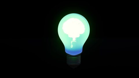 Neon brain in light bulb Energy electricity innovation concept 4k