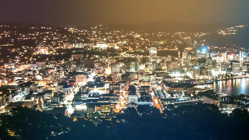Evening vibes of night life and traffic in Wellington capital city of New Zealand