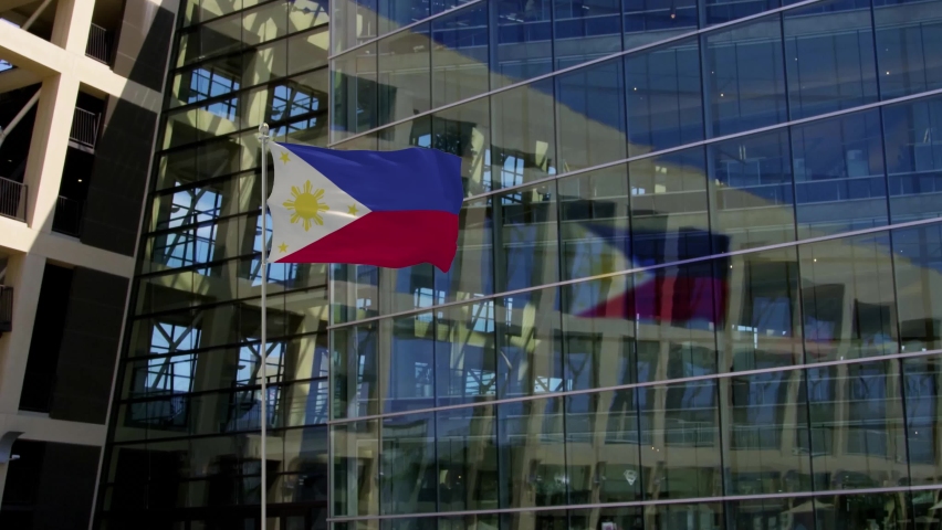 Philippines Flag Waving On A Skyscraper Building Royalty-Free Stock Footage #1067181478