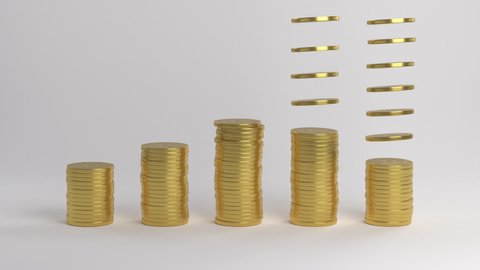 Coins falling on top of each other. A pillar of coins. Growth chart.