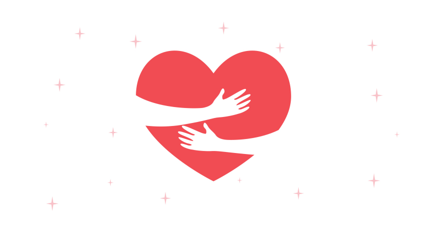 Hugging heart, hands holding heart, love yourself, charity or volunteers concept. World Hugging day or Heart day concept. 2D animation Royalty-Free Stock Footage #1067183545