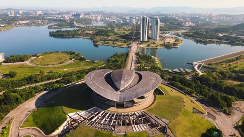 MALAYSIA 14 FEB 2021, Aerial shots of Putrajaya International Convention Centre PICC Malaysia during sunrise, 