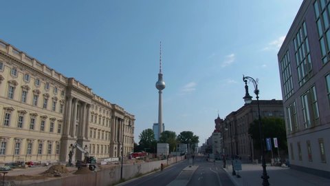 Berlin, Germany Aug. 18. 2020: Driving through the streets of Berlin on a sunny day in summer on top of a double decker bus.