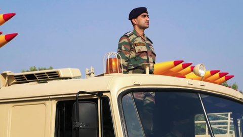 Delhi, India - January 21 2021 : Truck parade by army on republic day in India