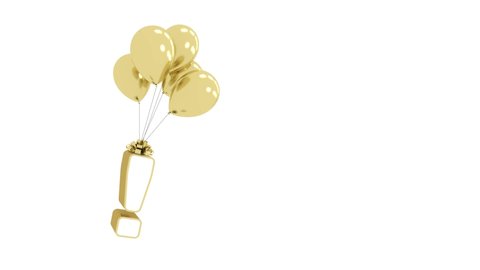 Cute Funny Gold Alphabet Sign Exclamation Mark !  with Golden fly Balloon
