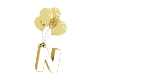 Cute Funny Gold Alphabet Letter N with Golden fly Balloon